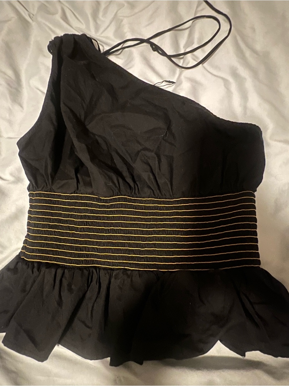 Zara Black One-Shoulder Top with Yellow Accent